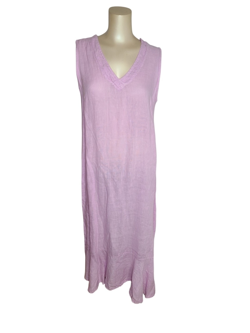 Francesca Bettini Italy 100% Linen Lilac Sleeveless Ruffle Hem Dress Size M